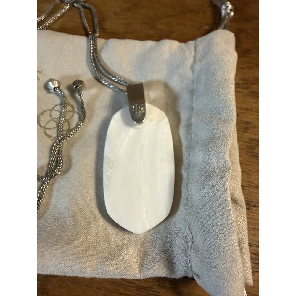 Kendra Scott Inez Adjustable Long Moonstone White Silver Toned Pendant Necklace